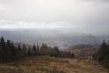 Mont Tremblant lake and snow making towers cloudy sky