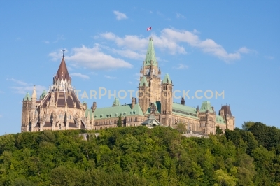 Ottawa city parliament building with library and peace tower