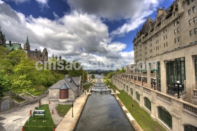 Rideau Canal Autumn View in Downtown Ottawa near Chateau Laurier and Locks