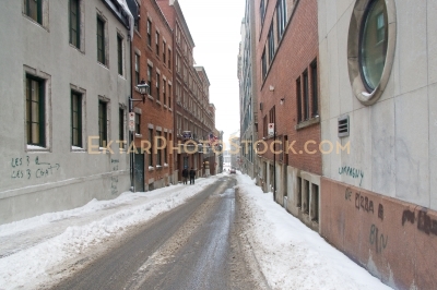 Winter street view in Montreal snow
